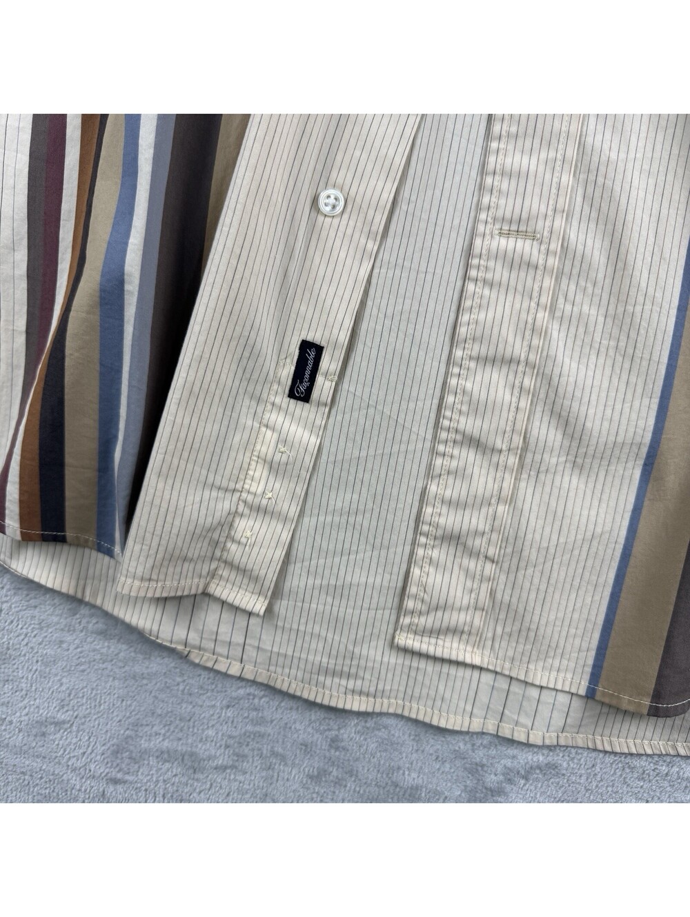 Faconnable Shirt Men M Beige Vertical Stripe Long Sleeve Button Up Causal Preppy - Picture 11 of 11